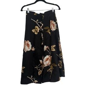 Wilfred Floral Button Front Midi Skirt Women 0 Black Rose Good A-Line High Waist
